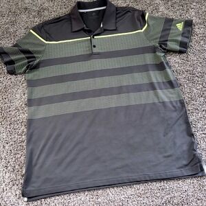 Adidas Men's Gray Neon Stripe Golf Polo‎ Shirt XL Climalite Quick Dry